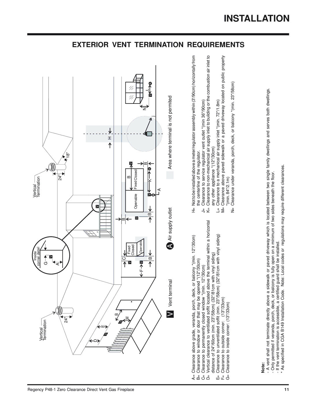 Regency P48-1 installation manual Exterior Vent Termination 
