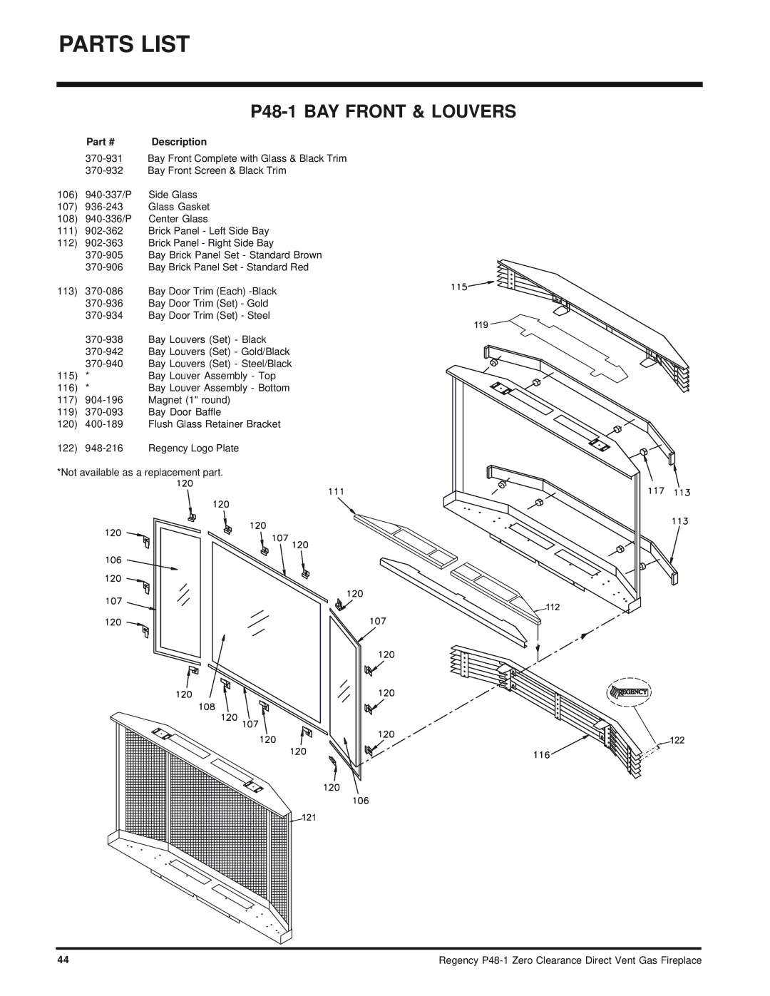 Regency installation manual P48-1 BAY Front & Louvers 