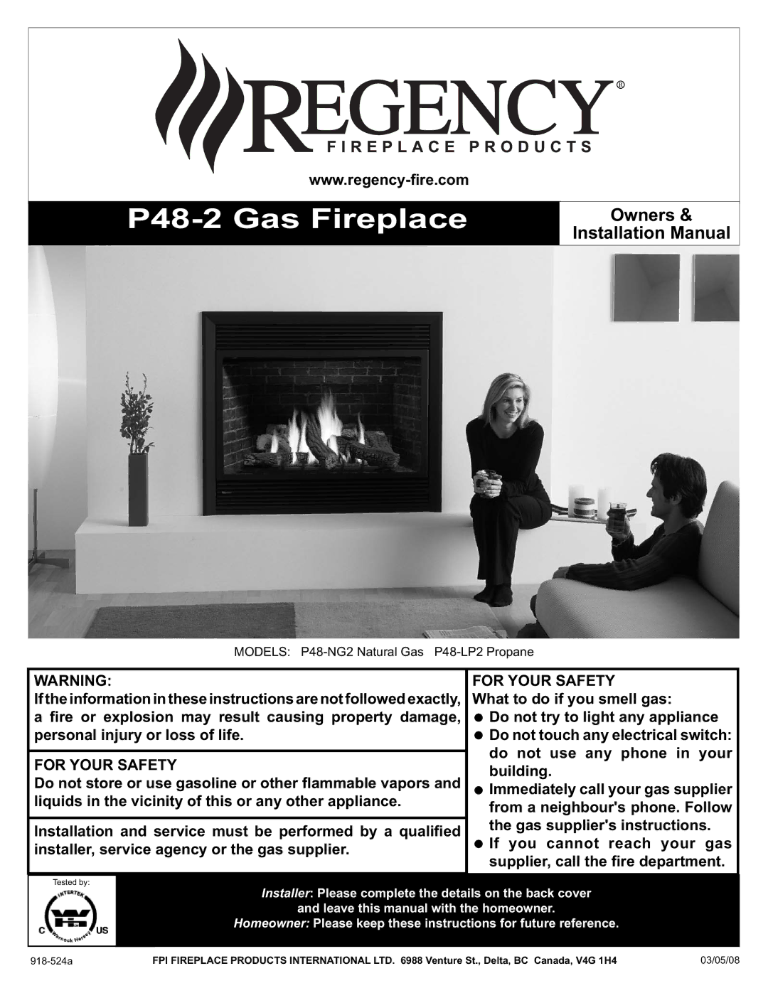 Regency installation manual P48-2 Gas Fireplace 