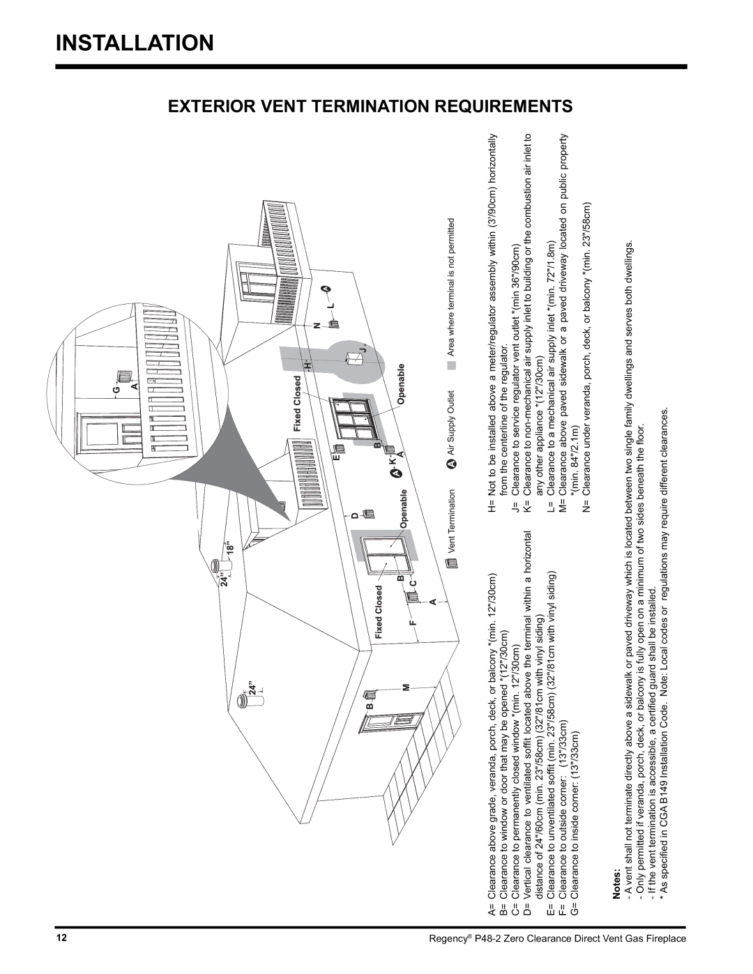 Regency P48-2 installation manual Exterior Vent Termination Requirements 