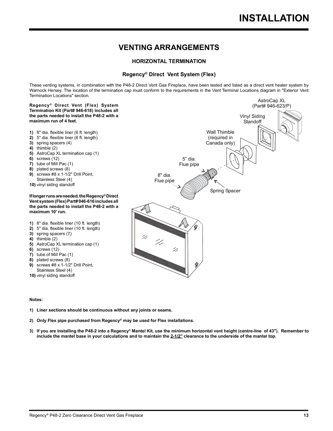 Regency P48-2 installation manual Venting Arrangements, Horizontal Termination 