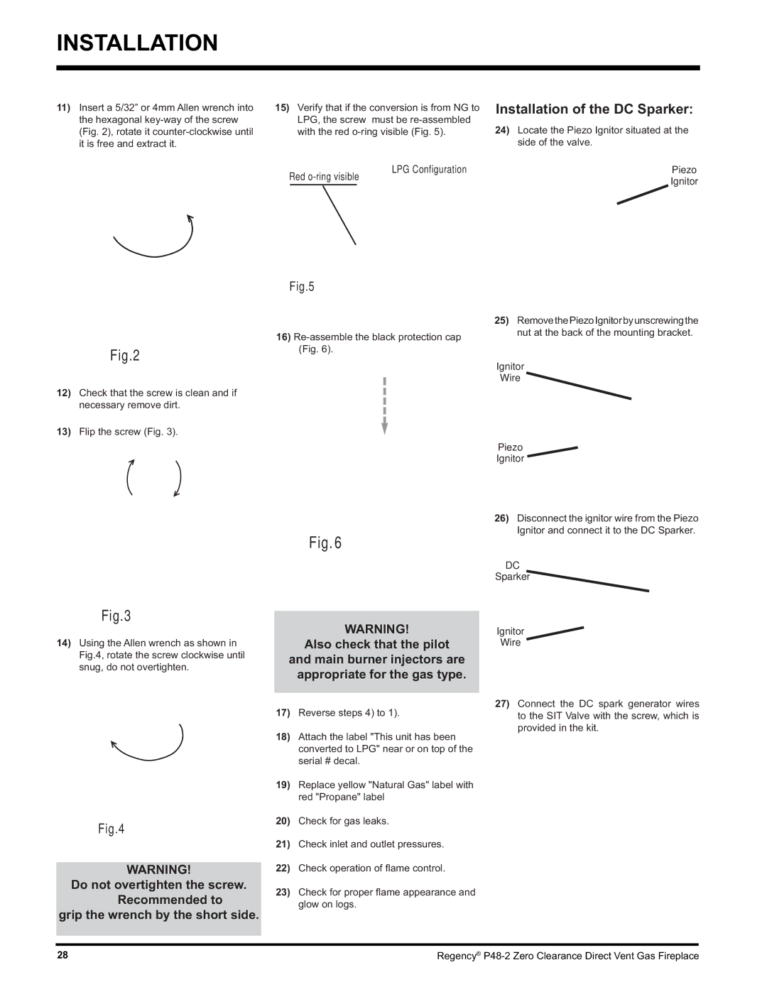 Regency P48-2 installation manual Installation of the DC Sparker 