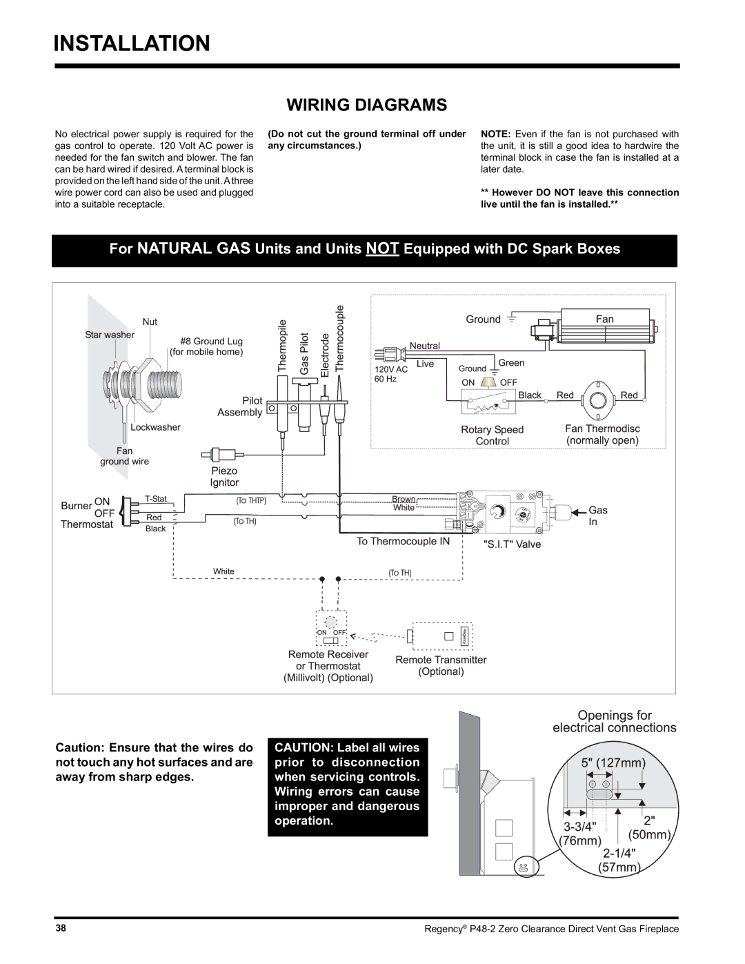 Regency P48-2 installation manual Wiring Diagrams, Do not cut the ground terminal off under any circumstances 