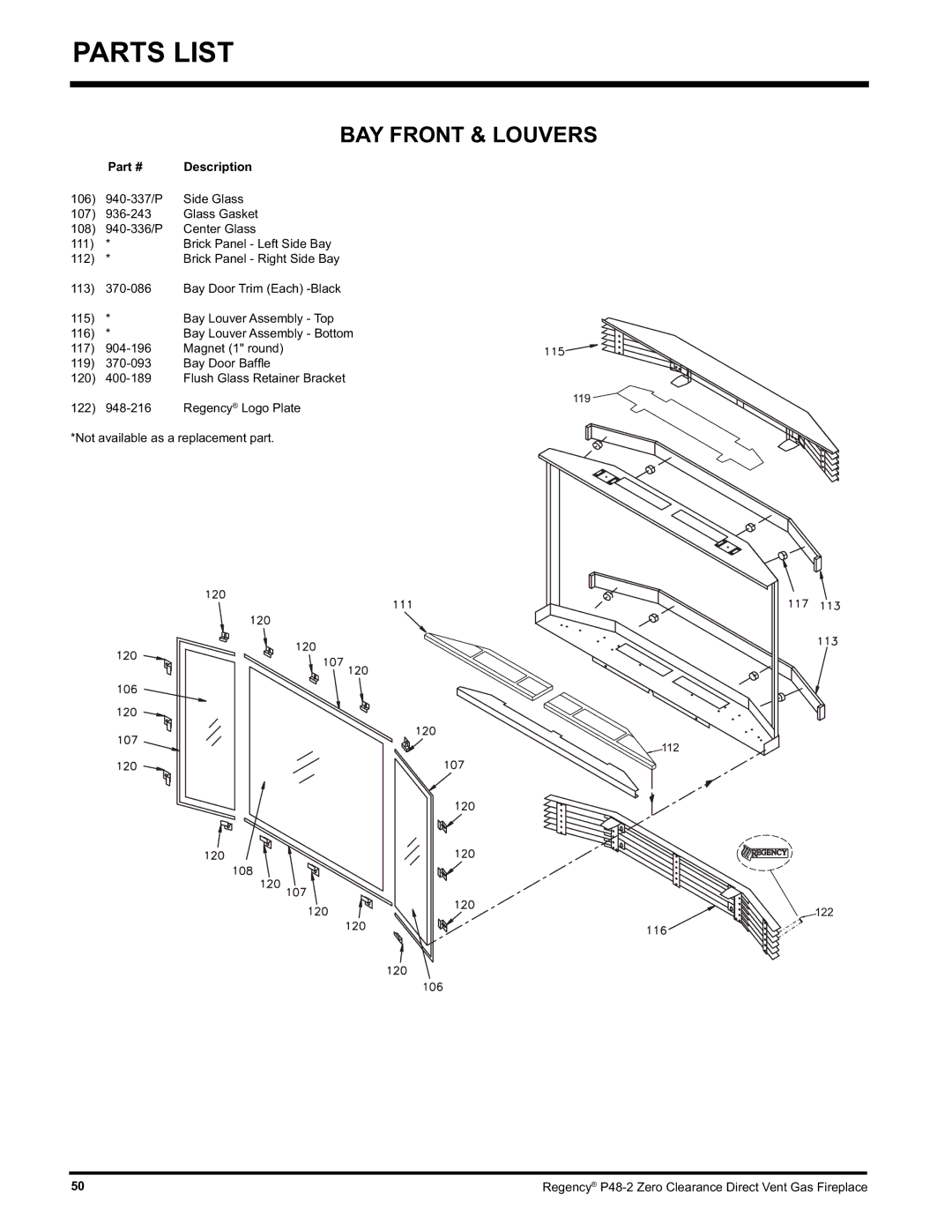 Regency P48-2 installation manual BAY Front & Louvers 