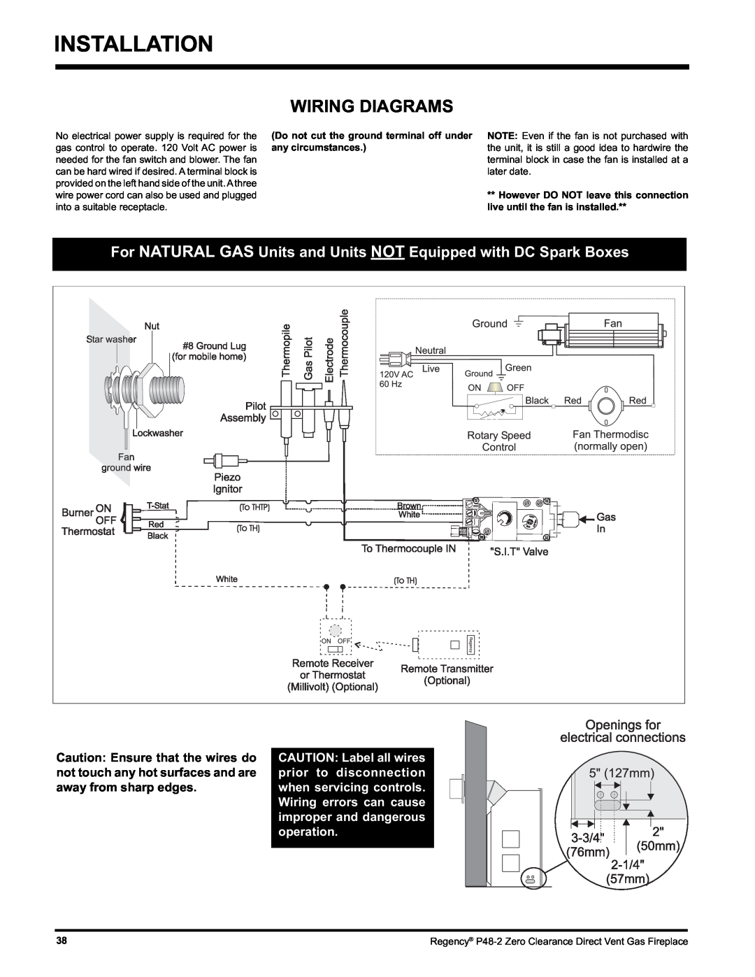 Regency P48-2 installation manual Installation, Wiring Diagrams 