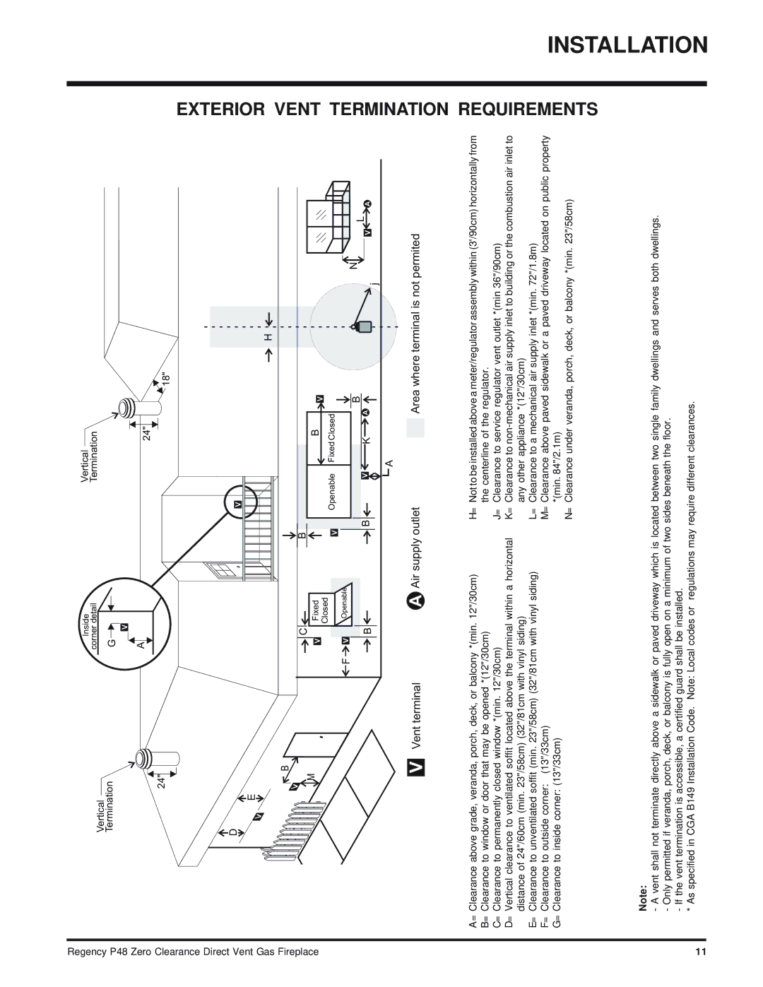 Regency P48-LP, P48-NG installation manual Vent, Air supply outlet 