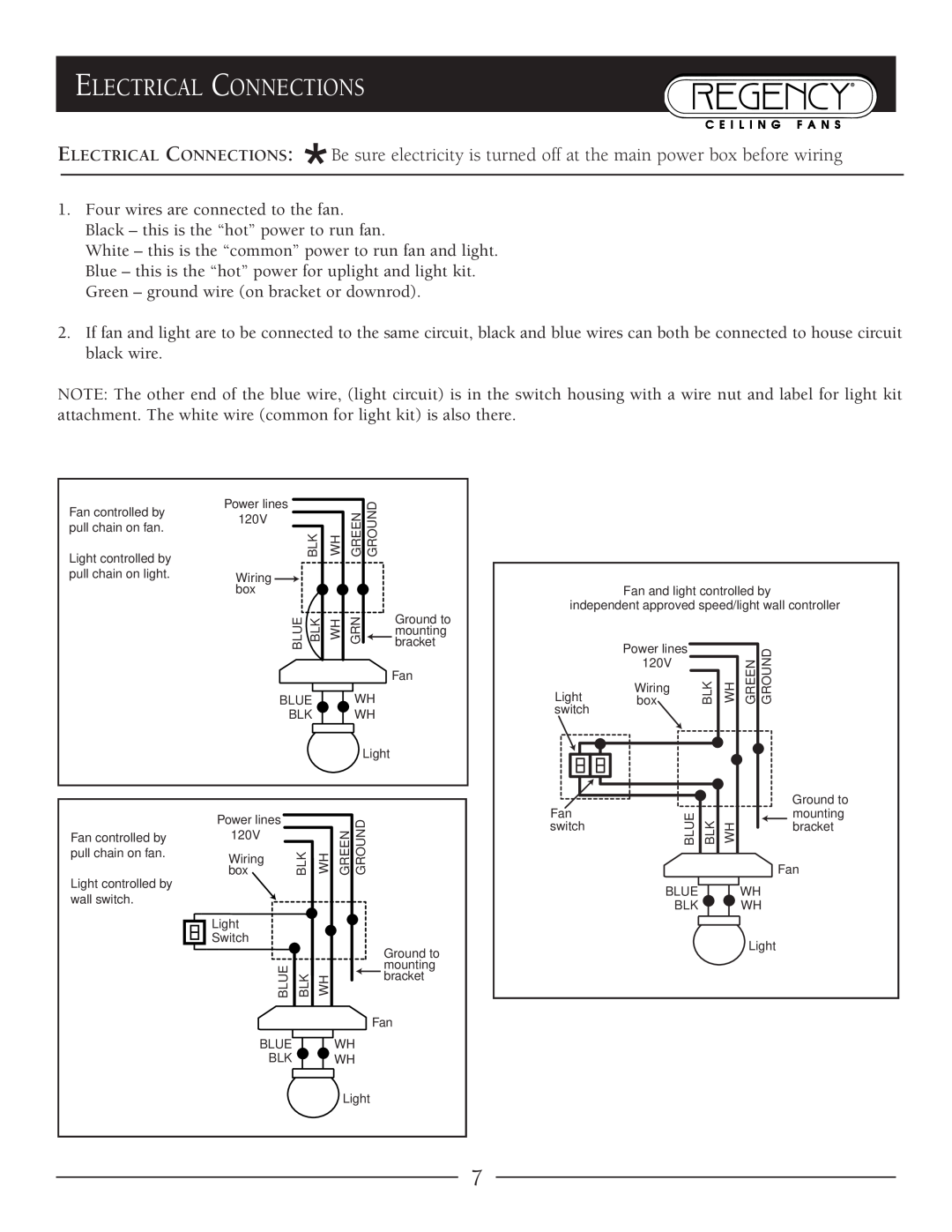 Regency Regatta owner manual Electrical Connections 