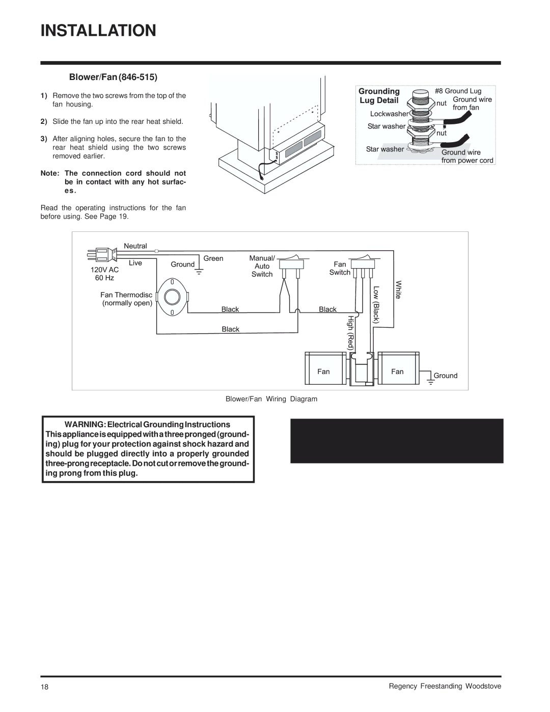 Regency S2100M, F2100M installation manual Blower/Fan Wiring Diagram 