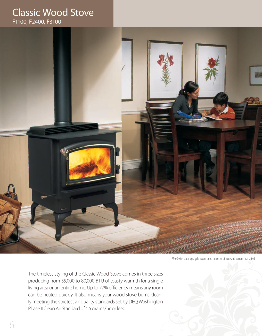 Regency S2400 manual Classic Wood Stove, F1100, F2400, F3100 