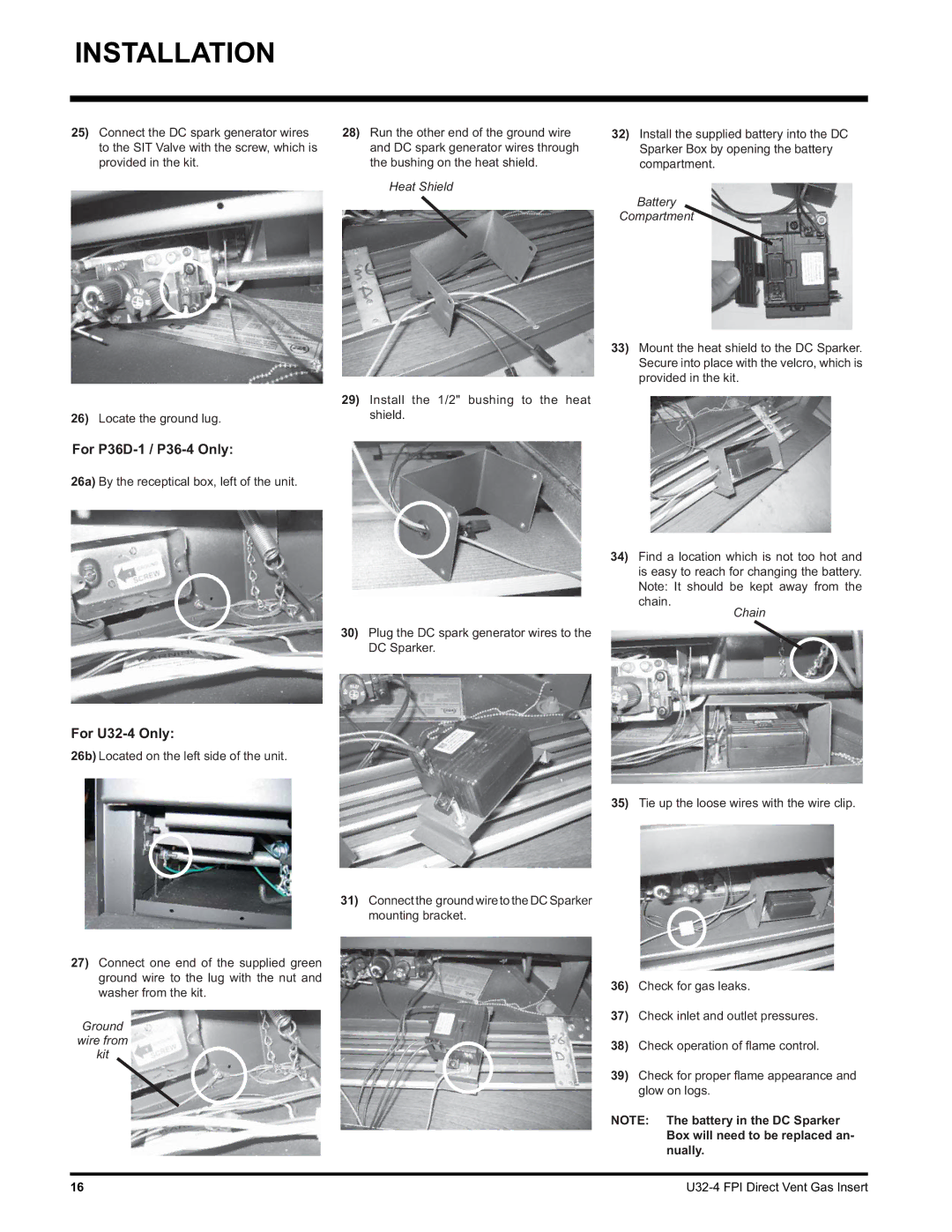 Regency U32-LP4, U32-NG4 installation manual Ground Wire from Kit 