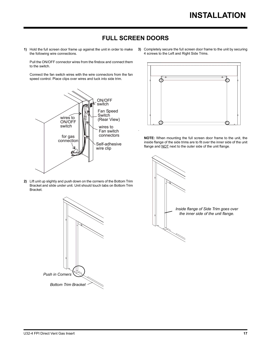 Regency U32-NG4, U32-LP4 installation manual Full Screen Doors 