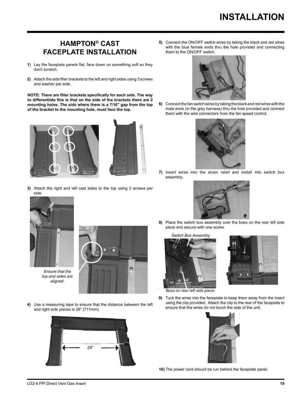 Regency U32-NG4, U32-LP4 installation manual Hampton Cast Faceplate Installation, Ensure that Top and sides are Aligned 