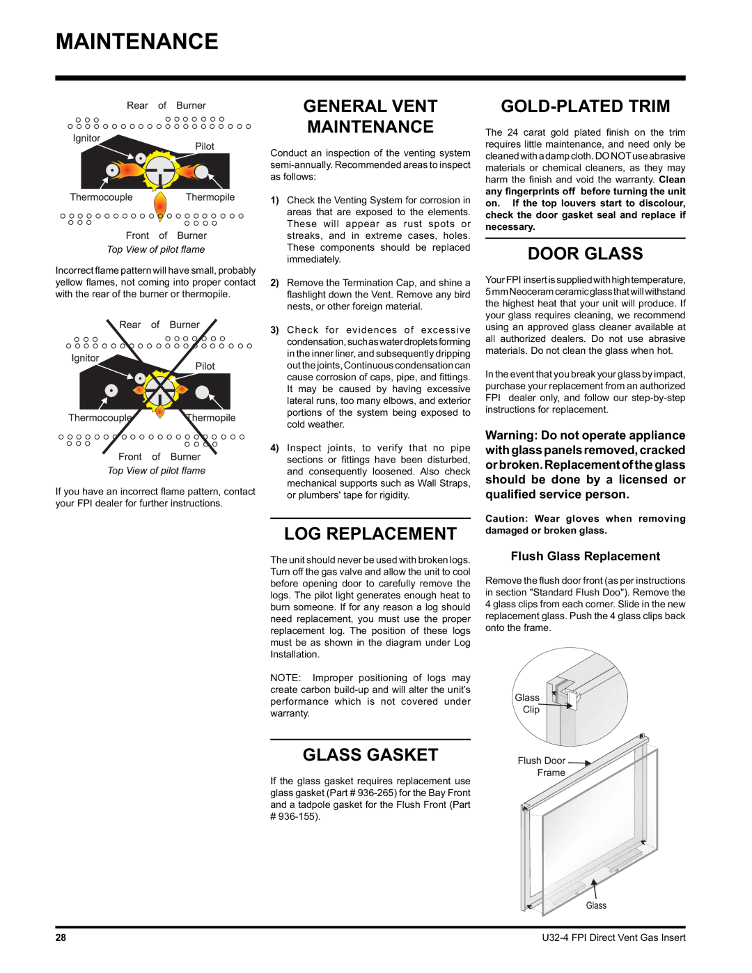 Regency U32-LP4, U32-NG4 installation manual Maintenance 