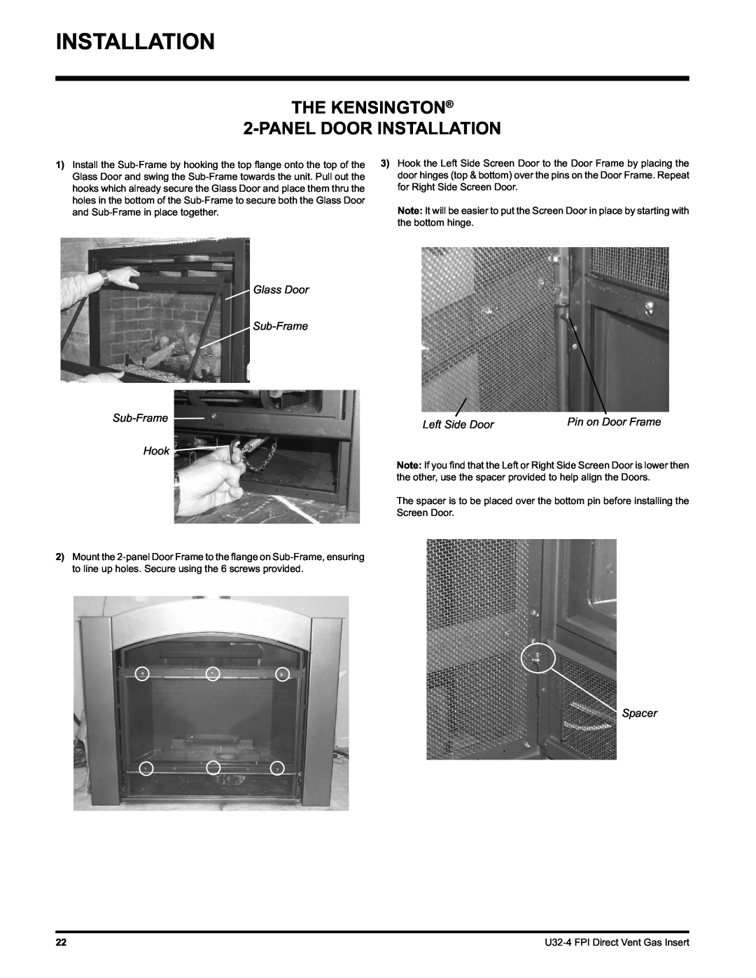 Regency U32-LP4 THE KENSINGTON 2-PANELDOOR INSTALLATION, Glass Door Sub-Frame Sub-Frame Hook, Left Side Door, Spacer 