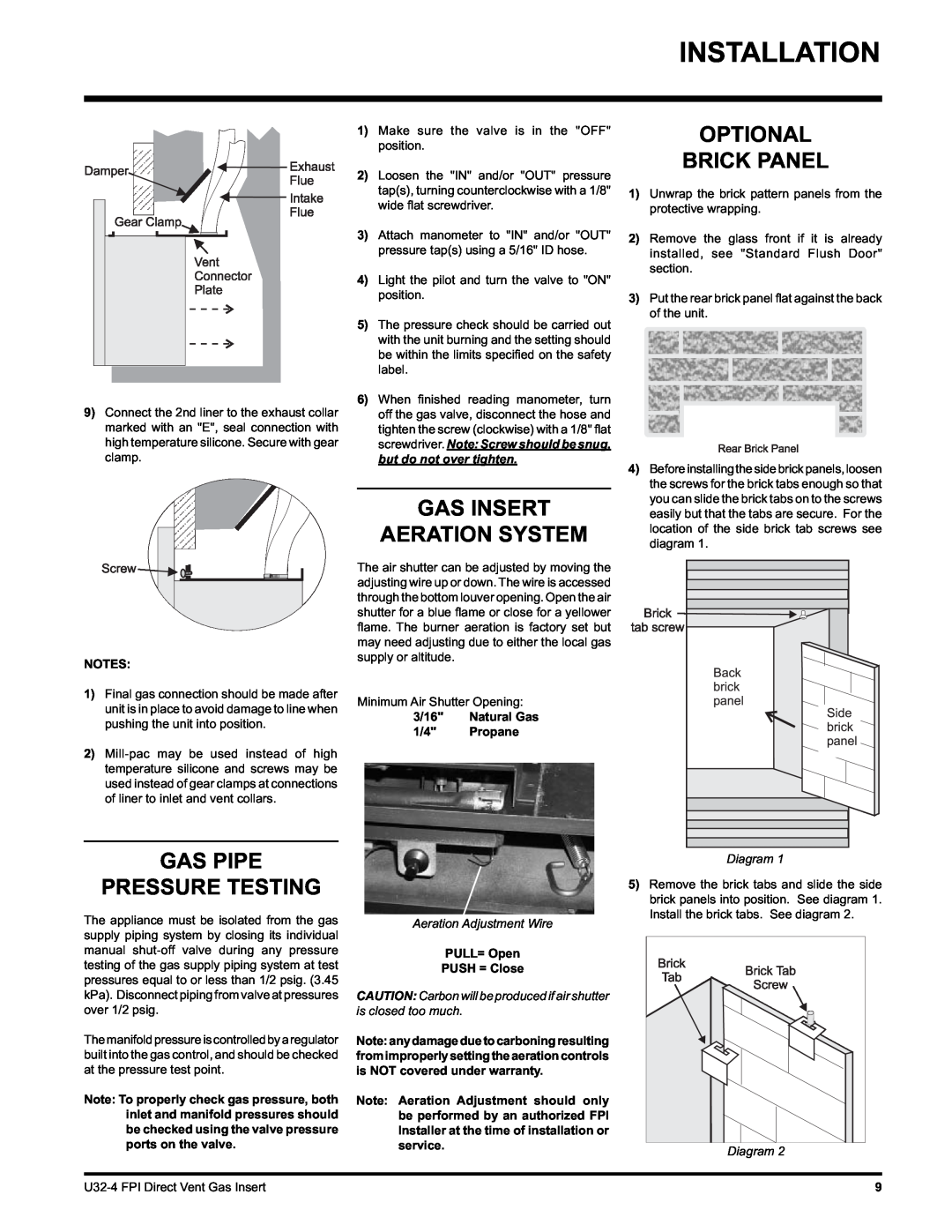 Regency U32-NG4 Gas Insert Aeration System, Optional Brick Panel, Gas Pipe Pressure Testing, 3/16 Natural Gas 1/4 Propane 
