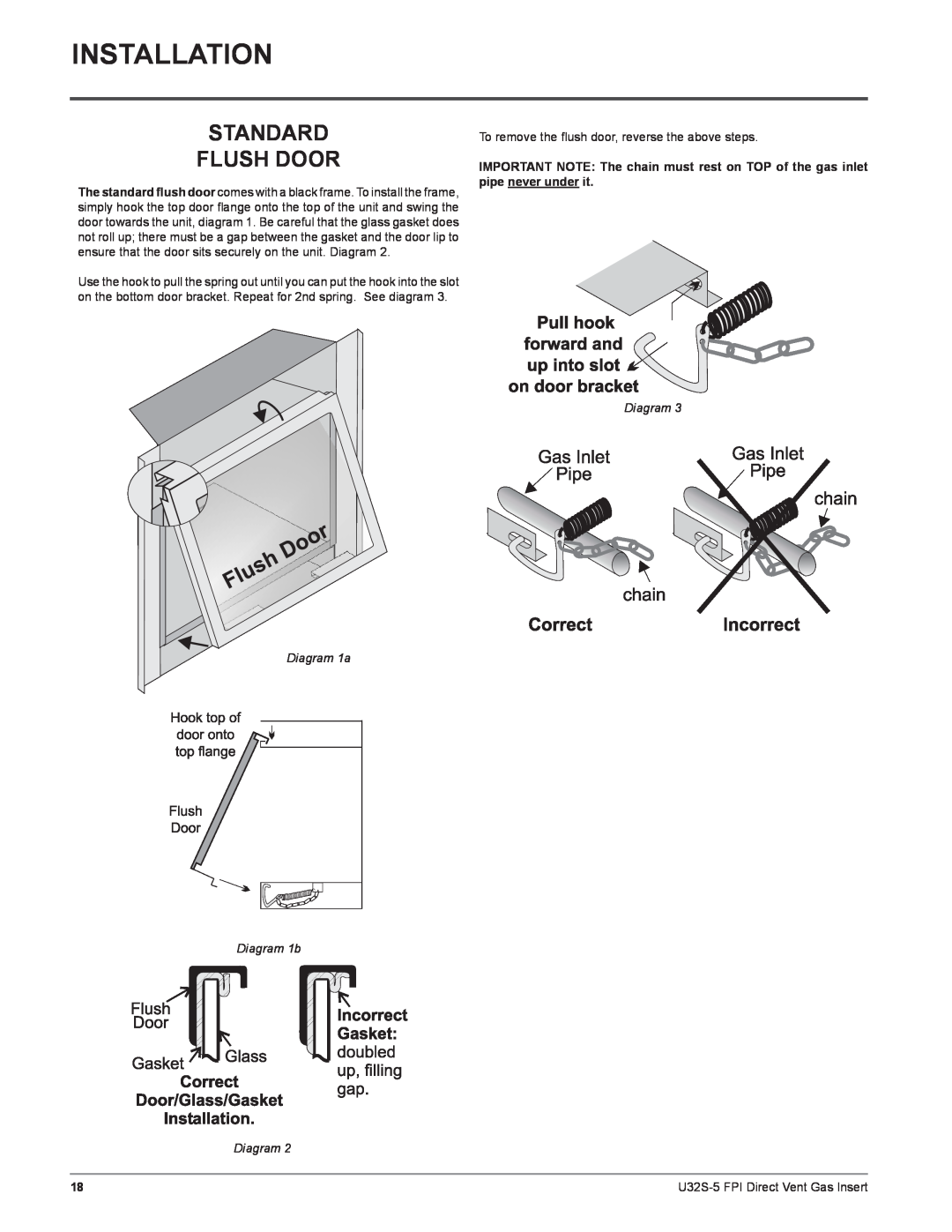 Regency U32S-NG5, U32S-LP5 installation manual Installation, Standard Flush Door, Diagram Diagram 1a Diagram 1b Diagram 