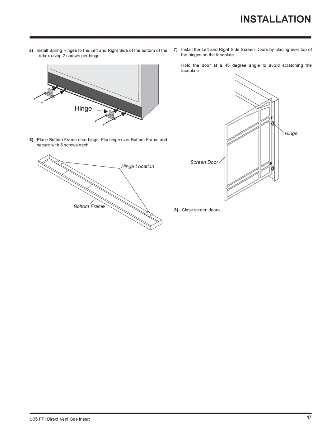 Regency U35-LP1, U35-NG1 installation manual Hinge 