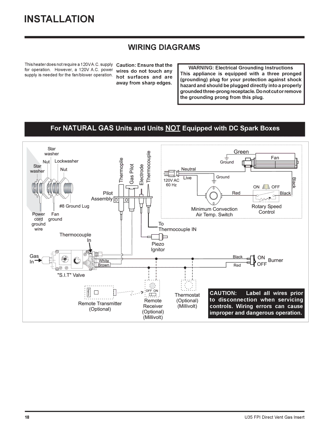 Regency U35-NG1, U35-LP1 installation manual Wiring Diagrams 