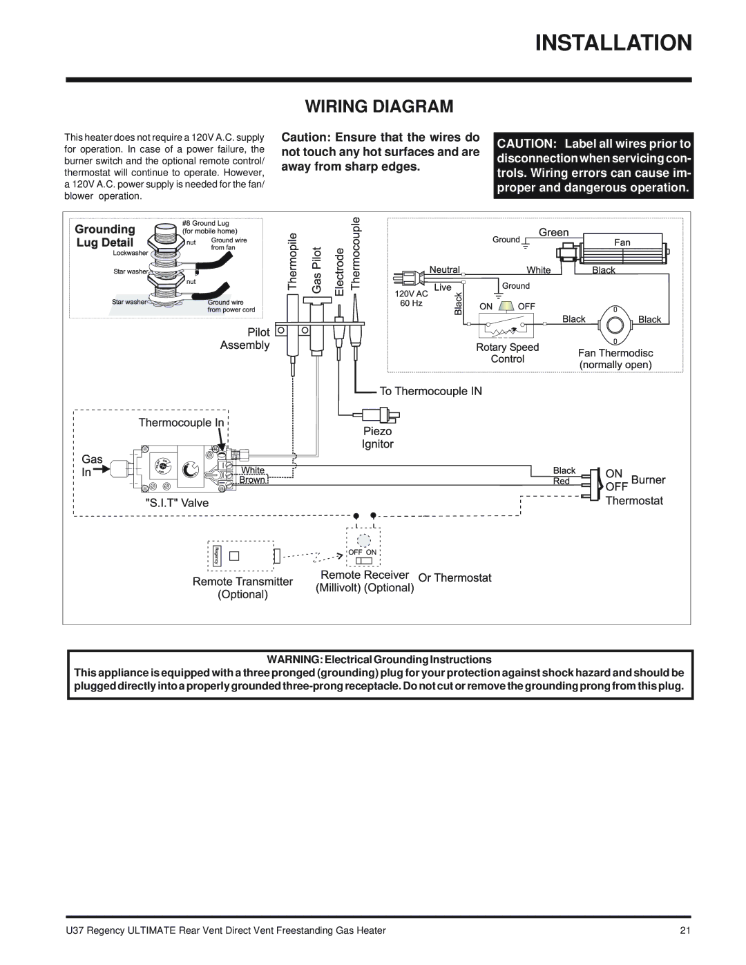 Regency U37-NG NATURAL GAS, U37-LP PROPANE installation manual Wiring Diagram 