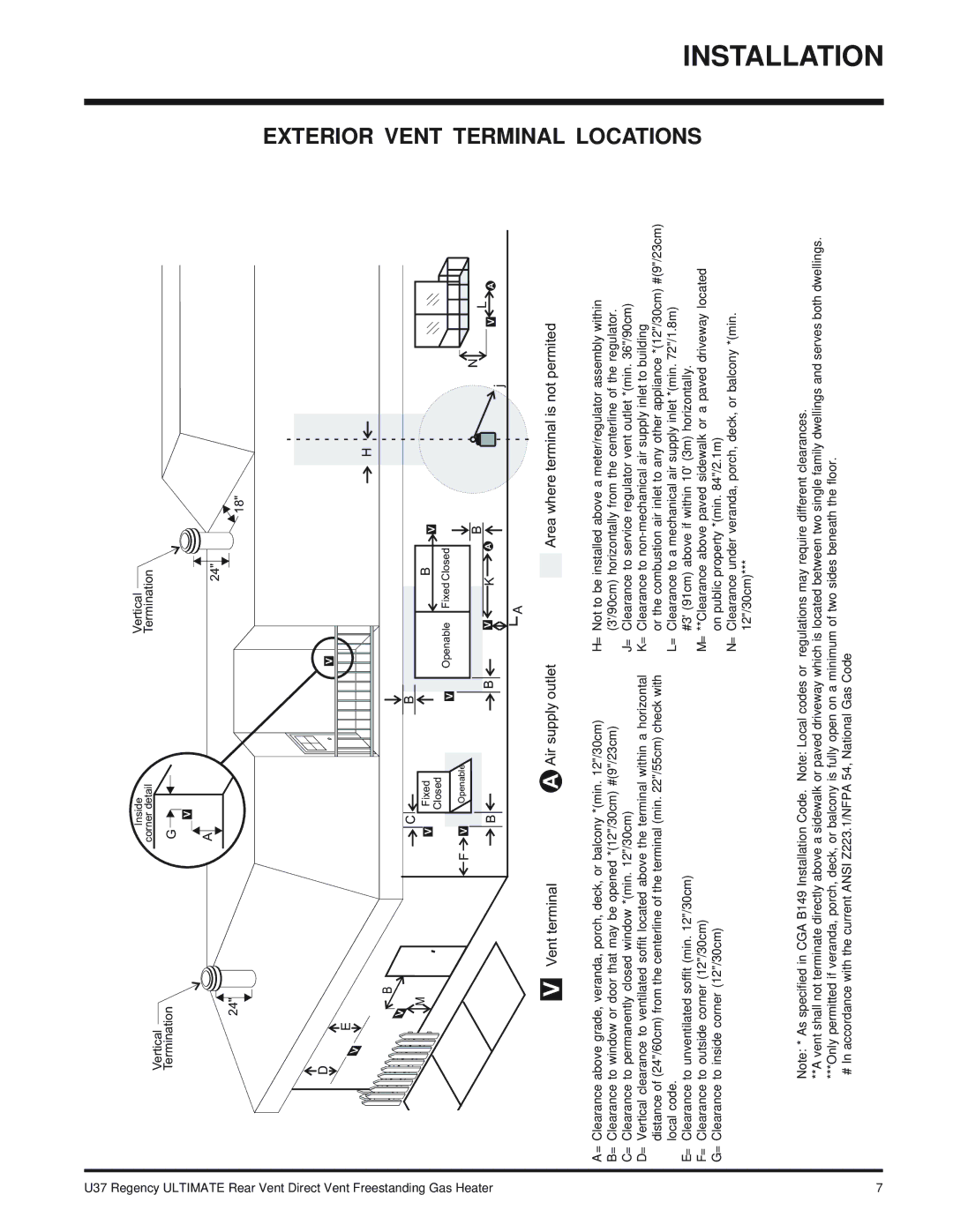 Regency U37-NG NATURAL GAS, U37-LP PROPANE installation manual Air supply outlet 