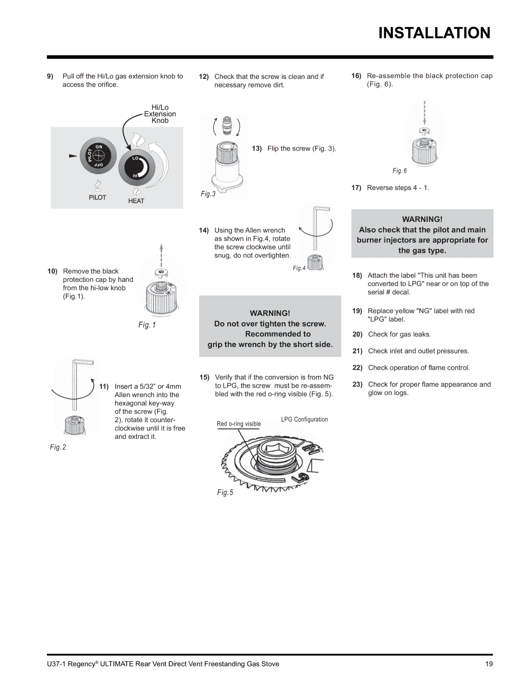 Regency U37-NG1, U37-LP1 installation manual Glow on logs 