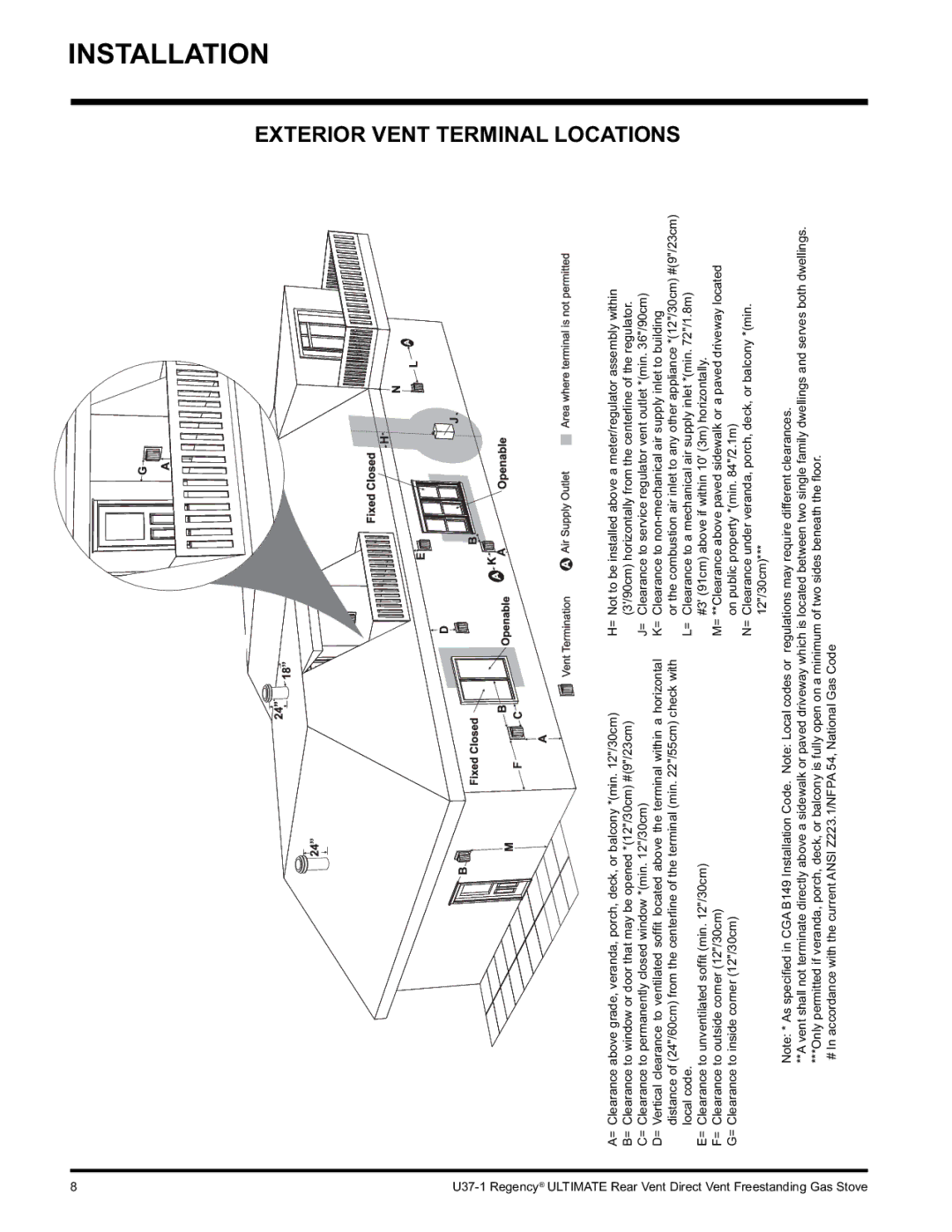 Regency U37-LP1, U37-NG1 installation manual Exterior Vent Terminal Locations 