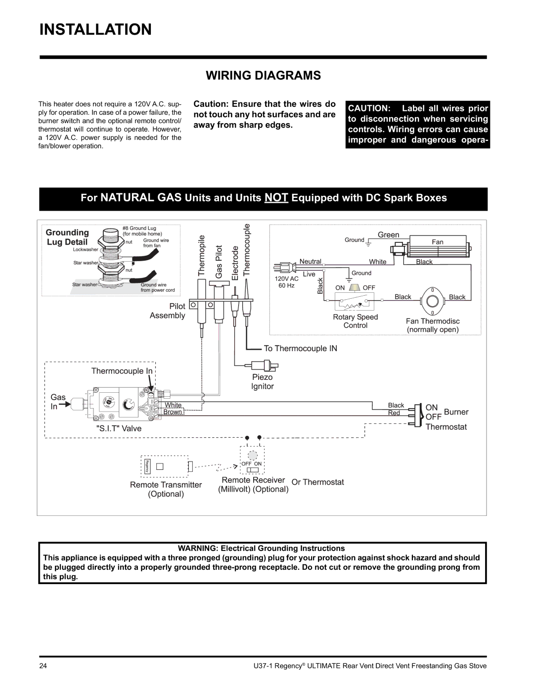 Regency U37-LP1, U37-NG1 installation manual Wiring Diagrams 