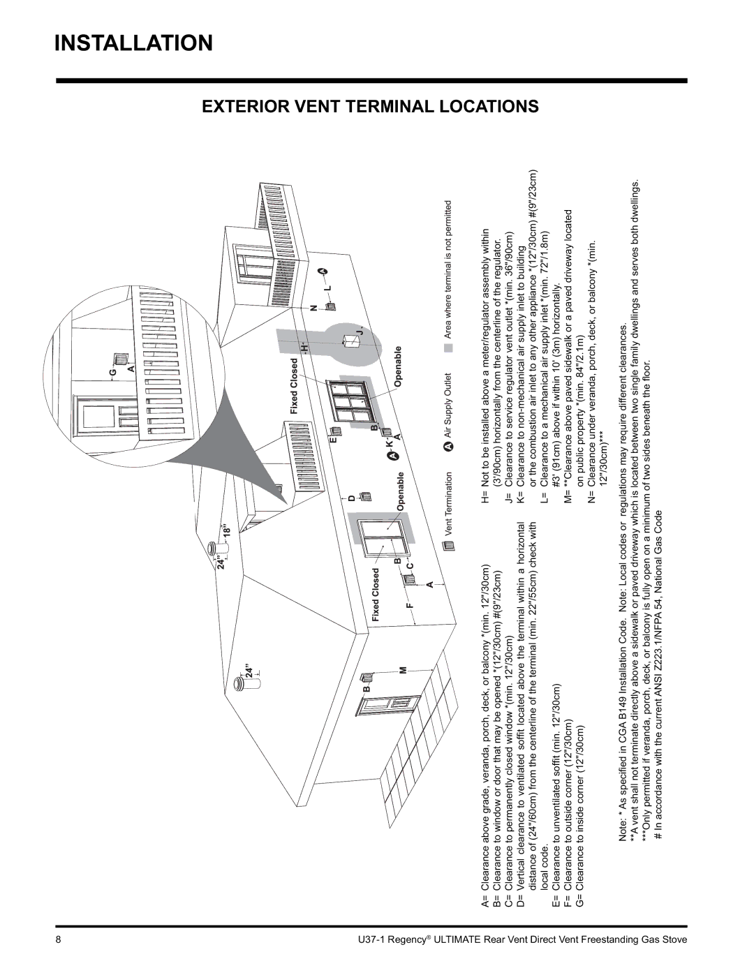 Regency U37-LP1, U37-NG1 installation manual Exterior Vent Terminal Locations 