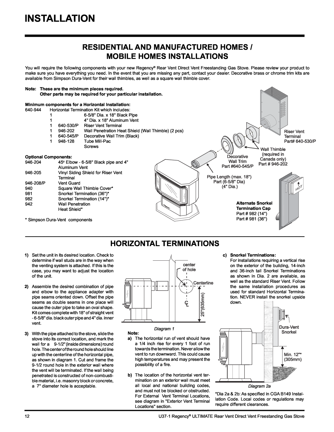Regency U37-LP1 Residential And Manufactured Homes, Mobile Homes Installations, Horizontal Terminations, Diagram 