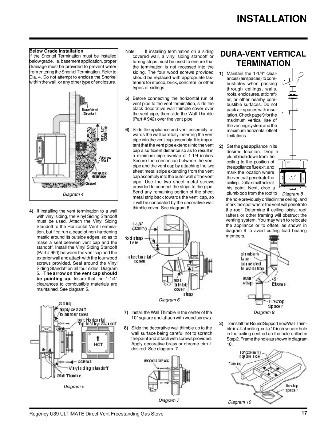 Regency U39-NG, U39-LP installation manual Below Grade Installation 