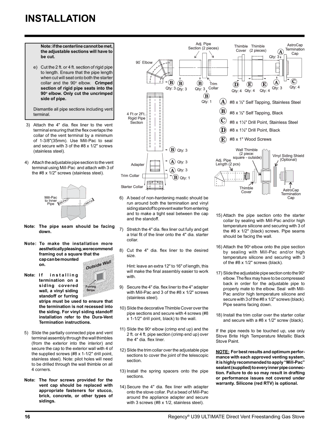 Regency U39-LP1, U39-NG1 installation manual Capcanbemounted on 