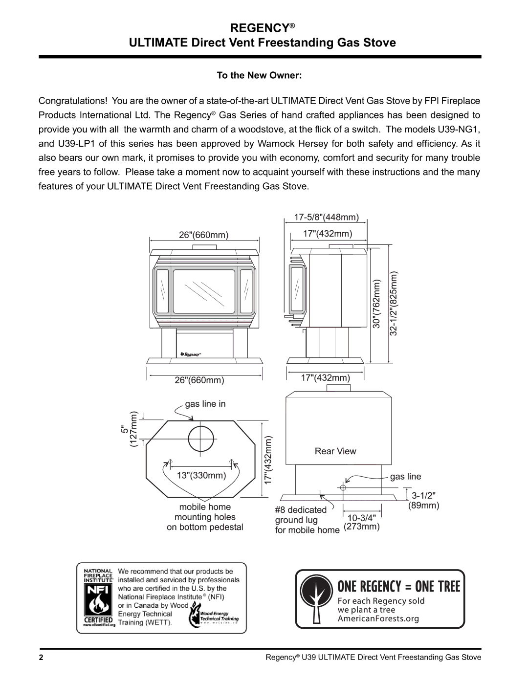 Regency U39-LP1, U39-NG1 installation manual Regency 