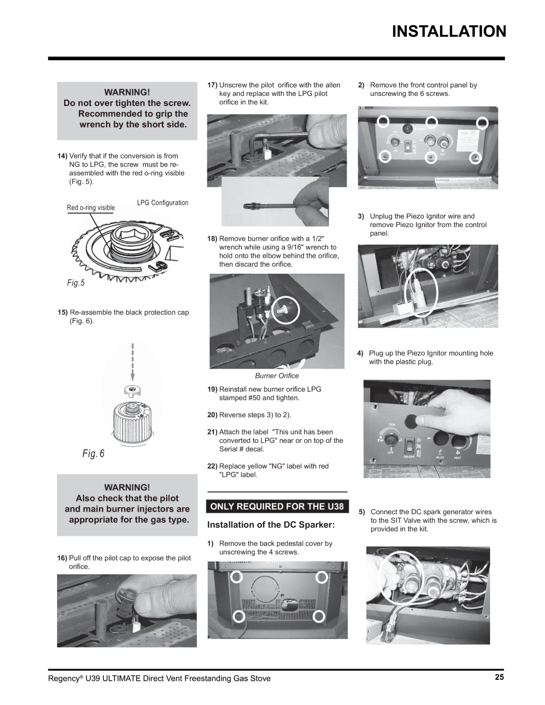 Regency U39-NG1, U39-LP1 installation manual Only Required for the U38 