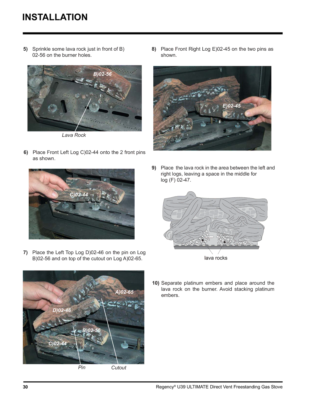 Regency U39-LP1, U39-NG1 installation manual B02-56 E02-45 