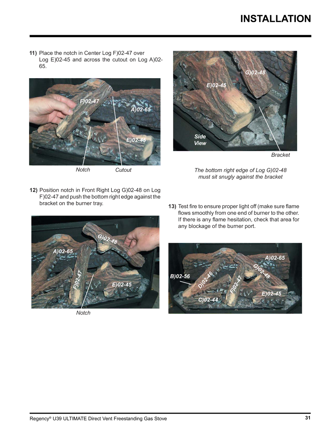 Regency U39-NG1, U39-LP1 installation manual G02 A02-65 