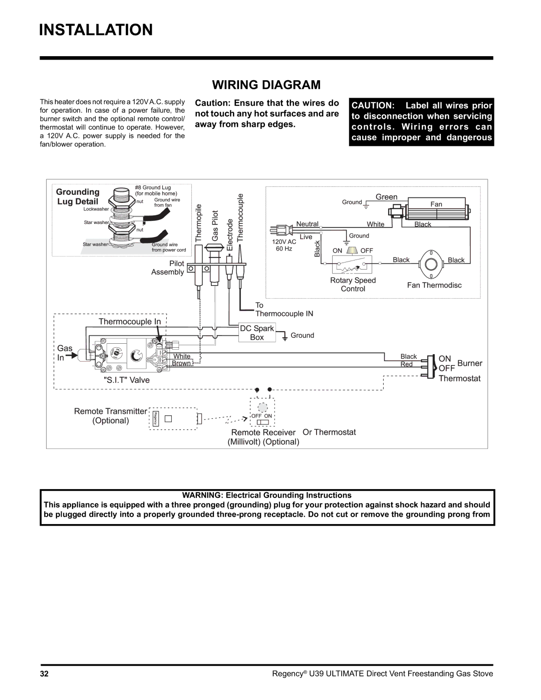 Regency U39-LP1, U39-NG1 installation manual Wiring Diagram 