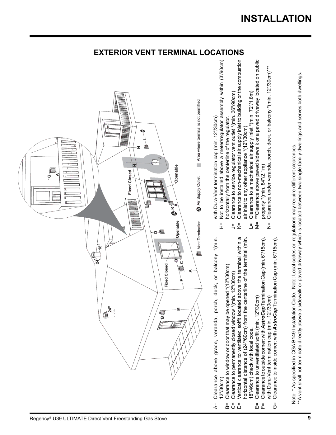 Regency U39-NG1, U39-LP1 installation manual Exterior Vent Terminal 