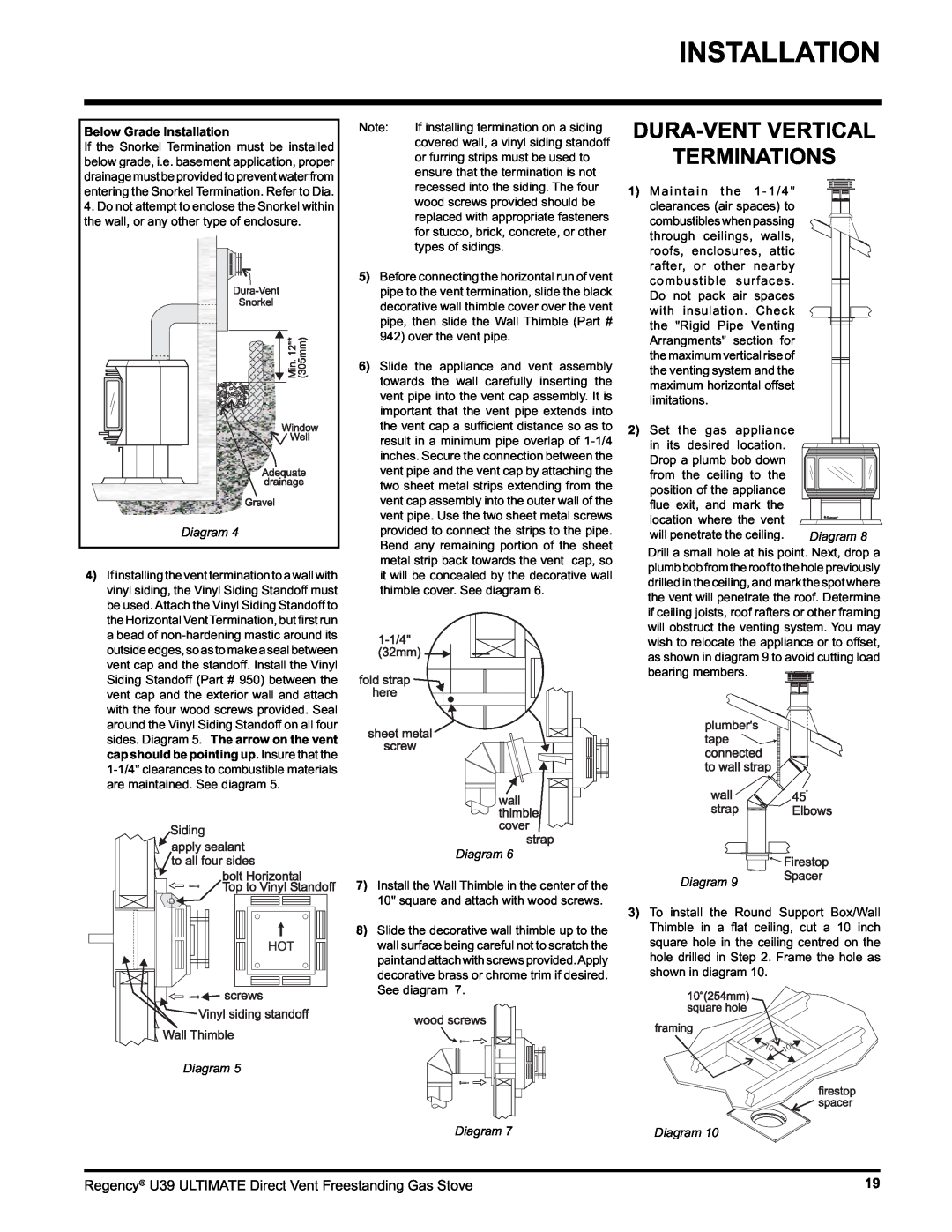 Regency U39-NG1, U39-LP1 installation manual Dura-Ventvertical Terminations, Below Grade Installation, Diagram 