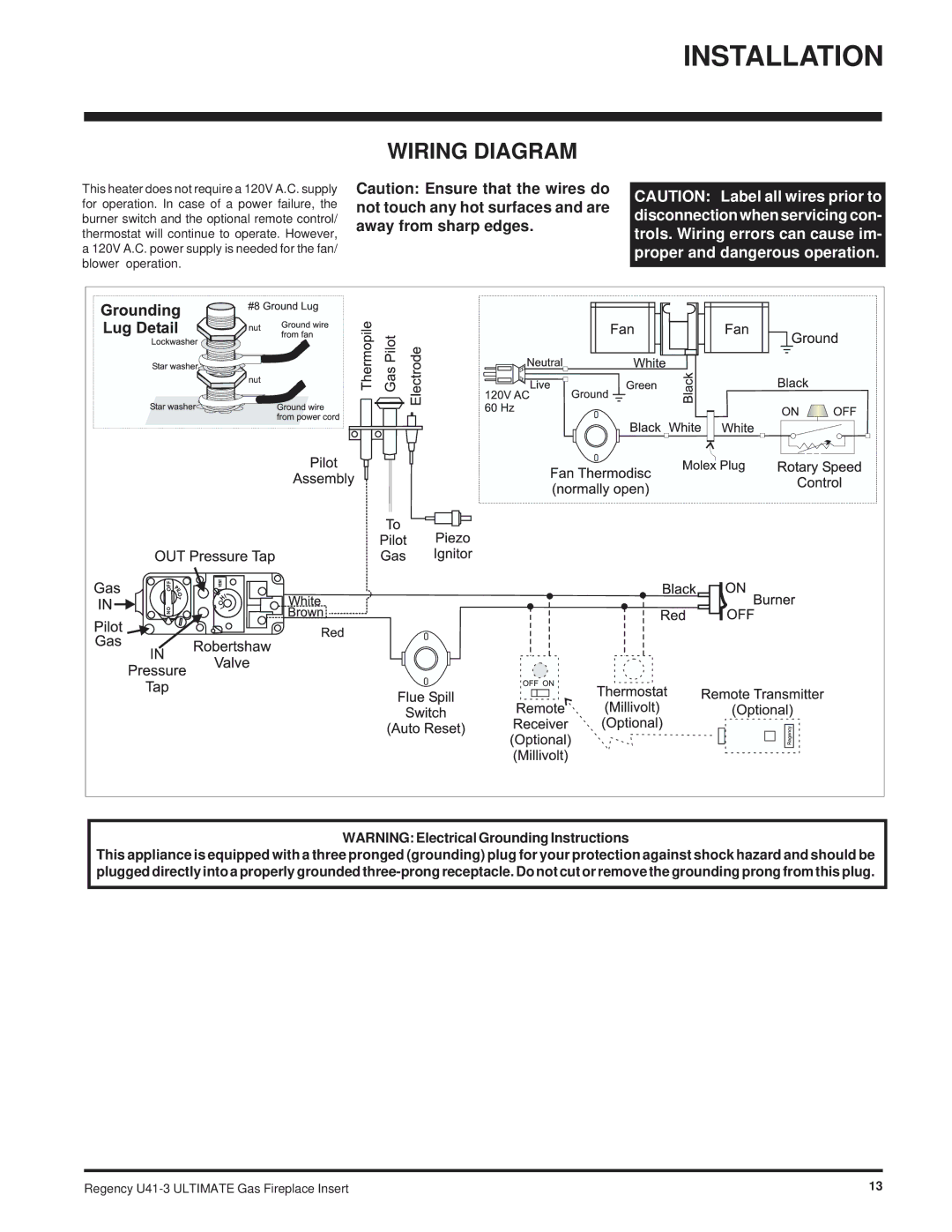 Regency U41-LP3, U41-NG3 installation manual Wiring Diagram 