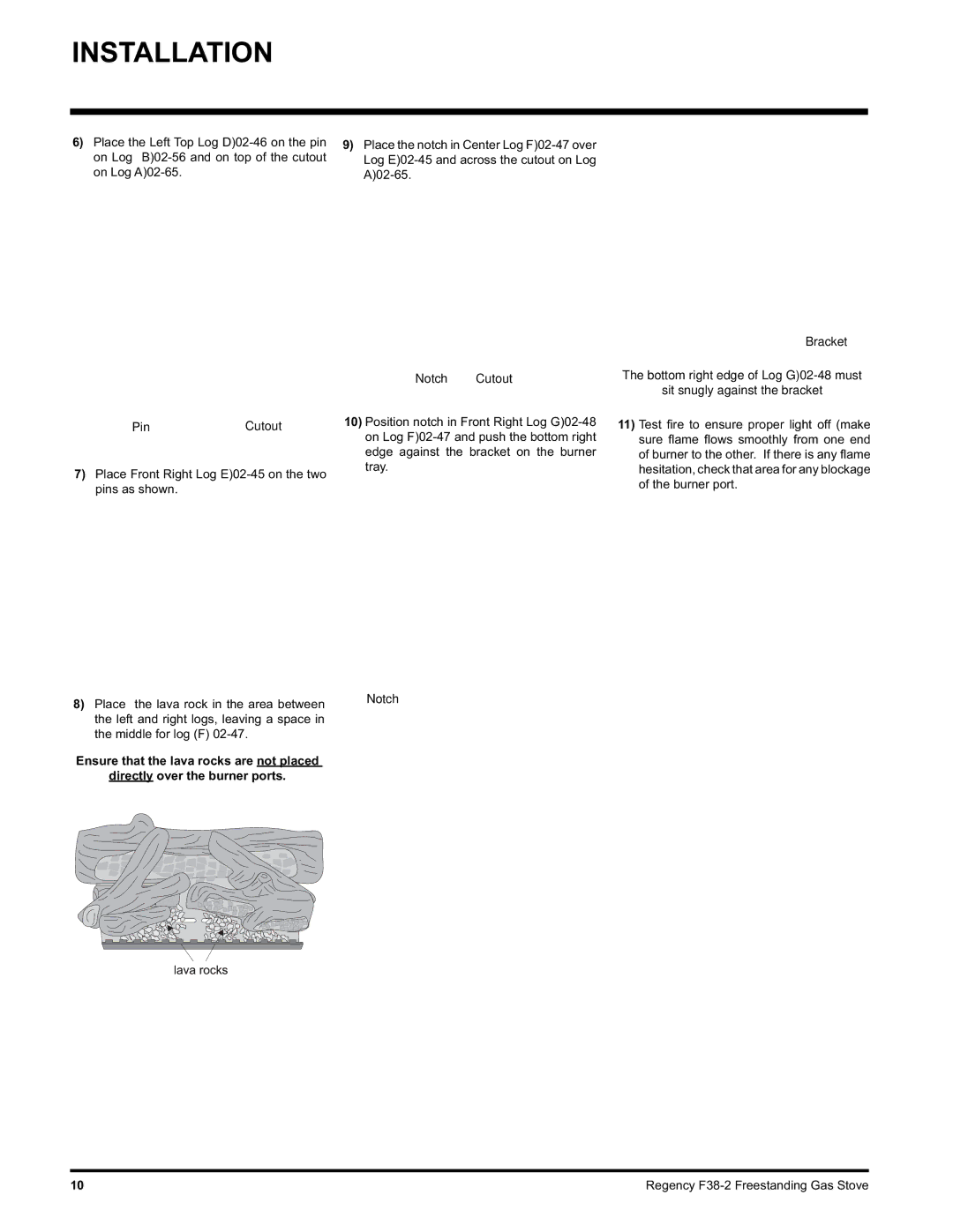 Regency Wraps F38-LPG2, F38-NG2 installation manual E02-45 F02-47 A02-65 D02-46 B02-56 C02-44 