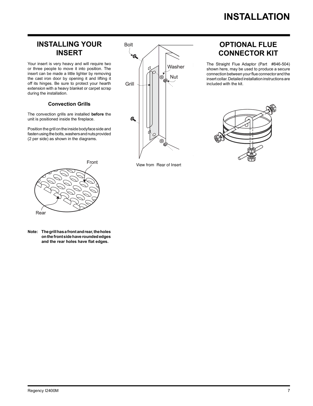 Regency Wraps I2400M installation manual Installing Your Insert, Optional Flue Connector KIT 