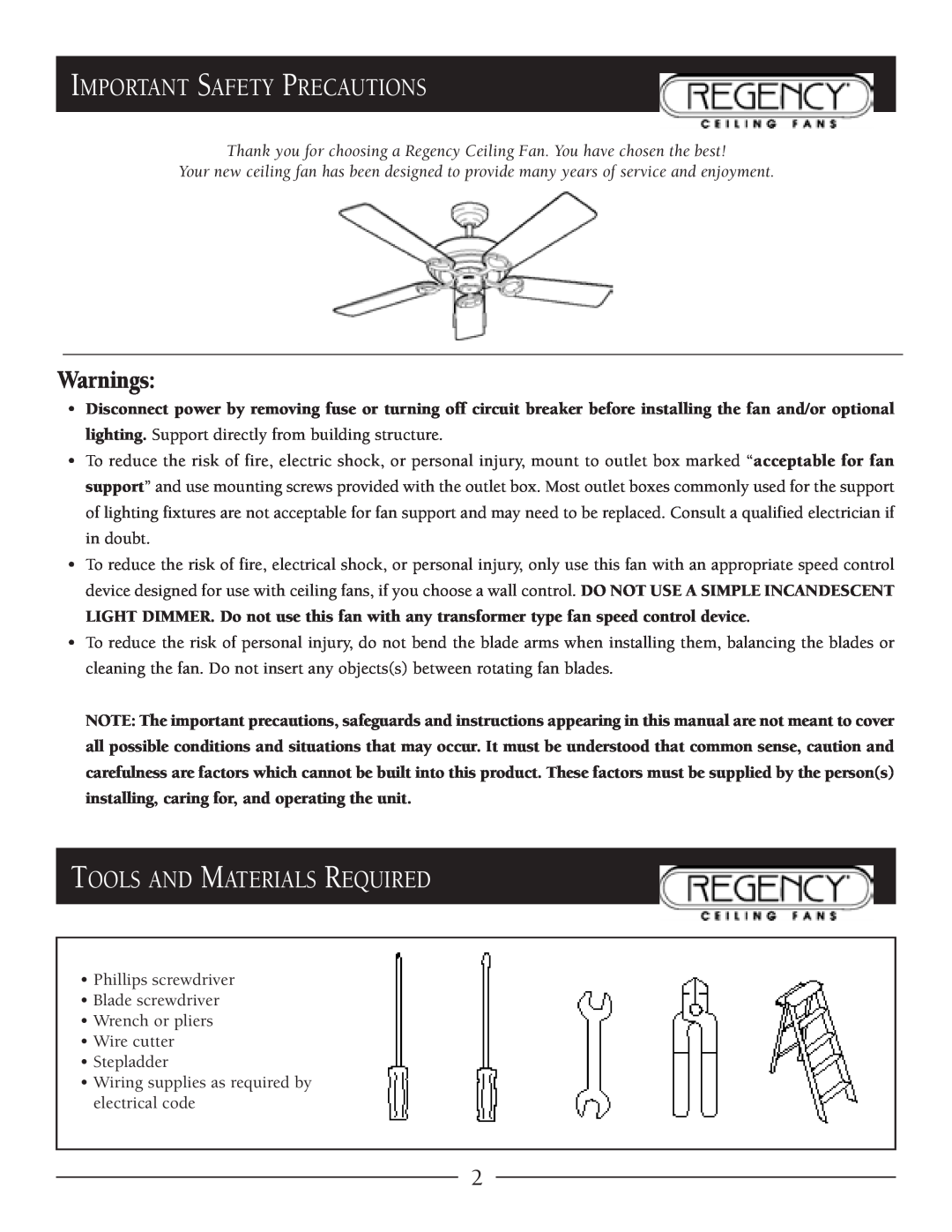 Regency Wraps LX owner manual Important Safety Precautions, Tools And Materials Required, Warnings 