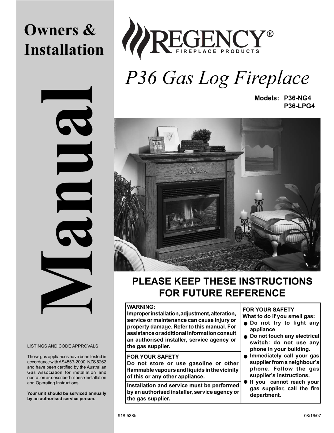 Regency Wraps P36-NG4, P36-LPG4 manual Manual, Please Keep These Instructions For Future Reference 