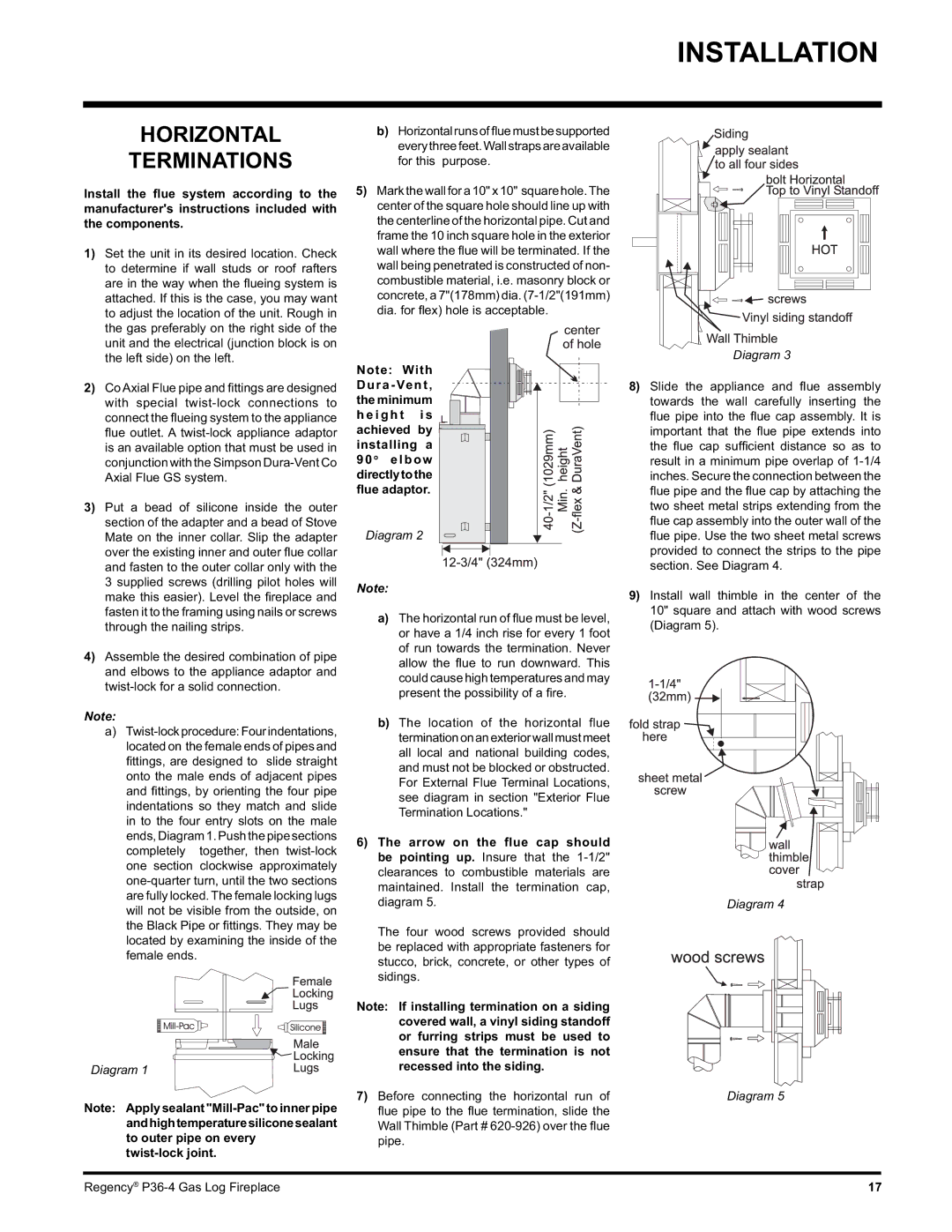 Regency Wraps P36-NG4, P36-LPG4 manual Horizontal Terminations, Dura-Vent 