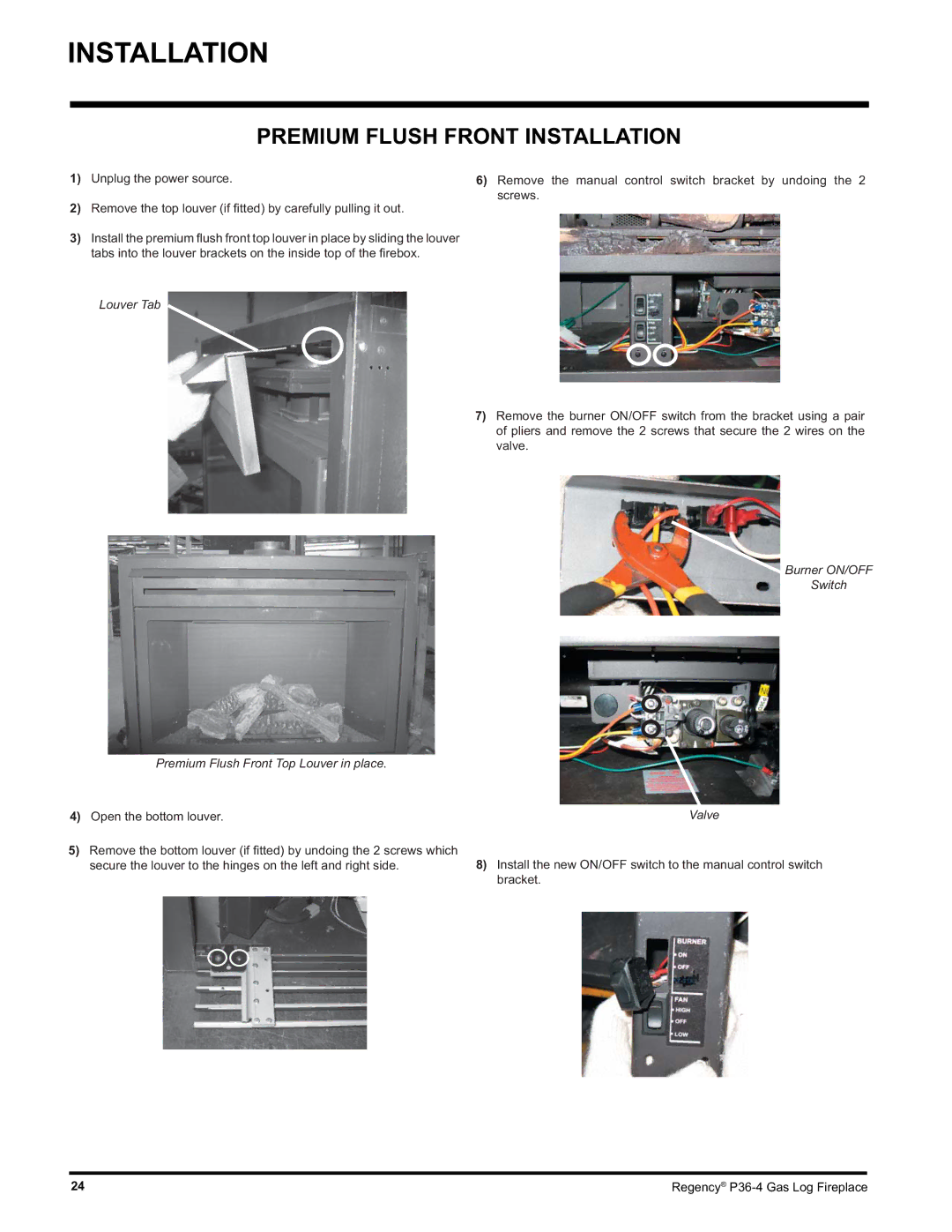 Regency Wraps P36-LPG4, P36-NG4 manual Premium Flush Front Installation, Louver Tab 