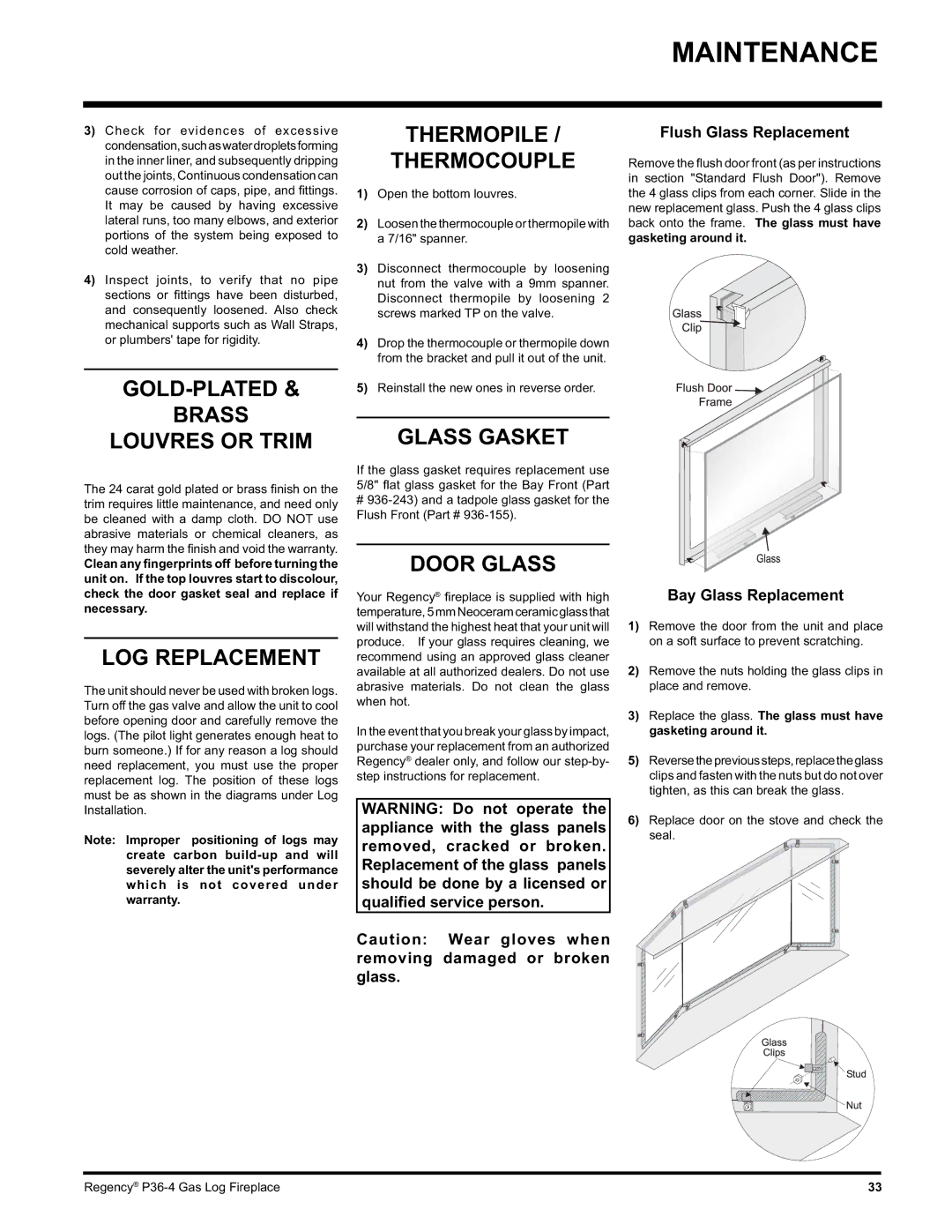 Regency Wraps P36-NG4, P36-LPG4 manual Maintenance 