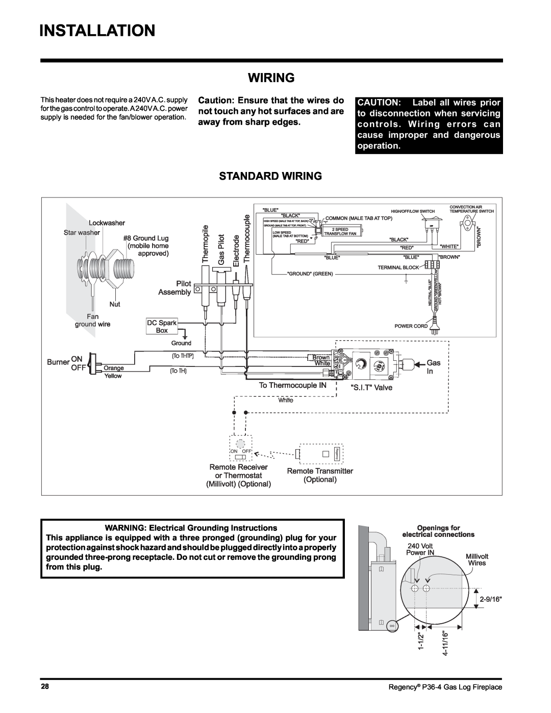 Regency Wraps P36-LPG4, P36-NG4 manual Standard Wiring 