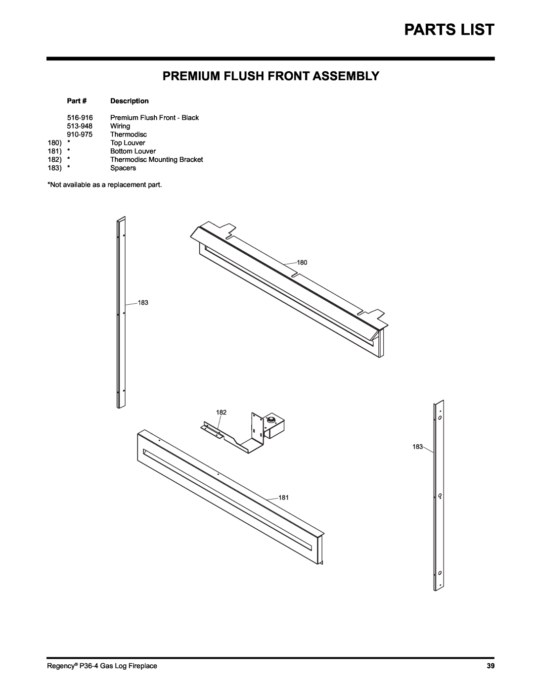 Regency Wraps P36-NG4, P36-LPG4 manual Premium Flush Front Assembly, Description 