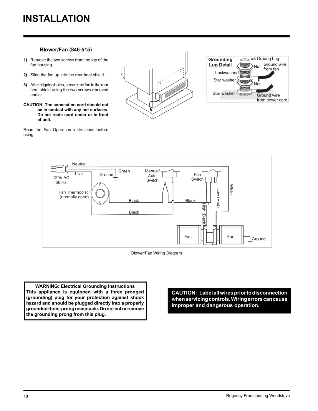 Regency Wraps S2400M, F2400M installation manual Blower/Fan 