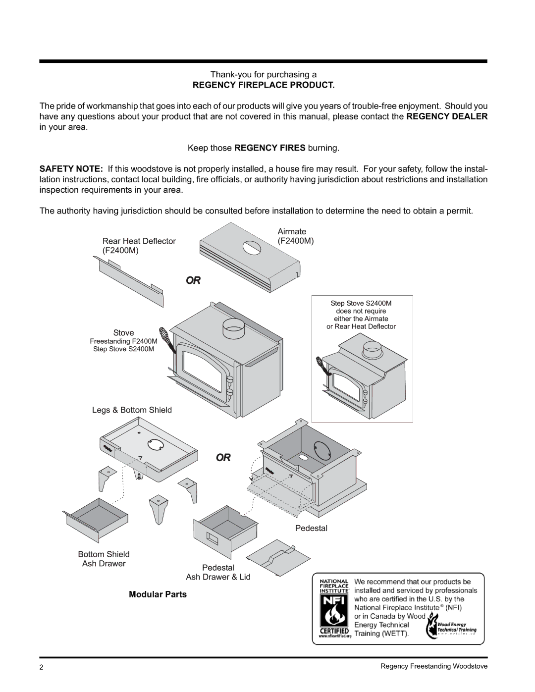 Regency Wraps S2400M, F2400M installation manual Regency Fireplace Product, Modular Parts 